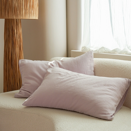 简纯主义 2025新款全棉有机雾感纱双层皱皱纱系列单枕套紫葡萄