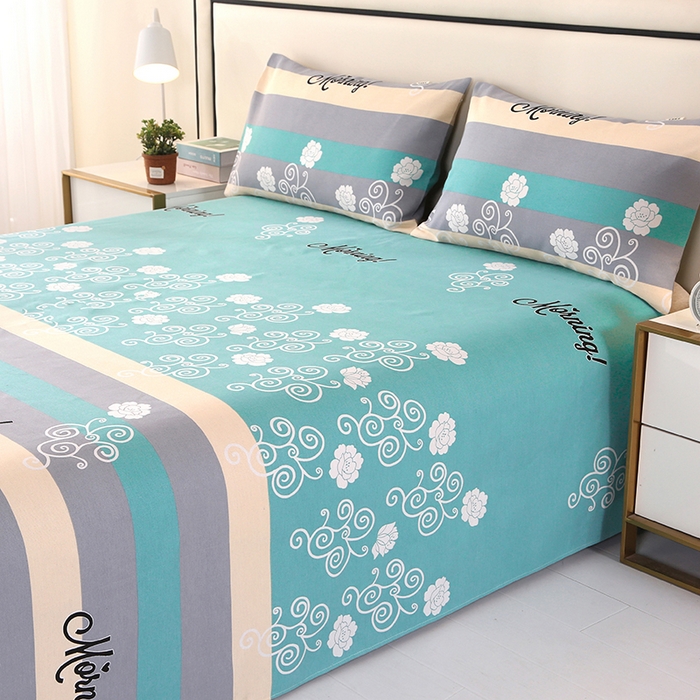 91家纺网 家纺一手货源 找家纺 望淮家纺 2025新款老粗布凉席床单三件套 早安绿