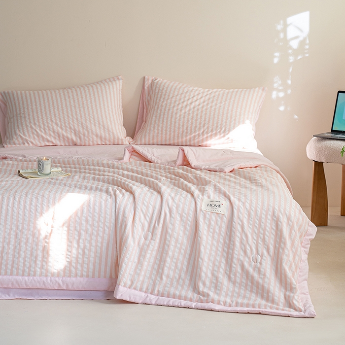 91家纺网 家纺一手货源 找家纺 吾诺 2025 色织立体泡泡棉彩虹系列大豆夏被子被芯夏凉被空调被 彩虹-粉