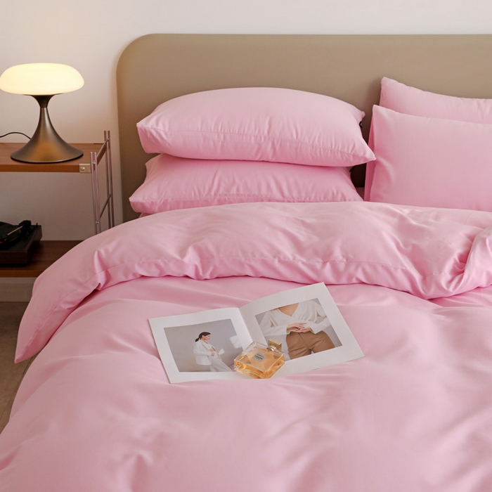 91家纺网 家纺一手货源 找家纺 2025年纯色双拼60支纯棉被套 白桃粉