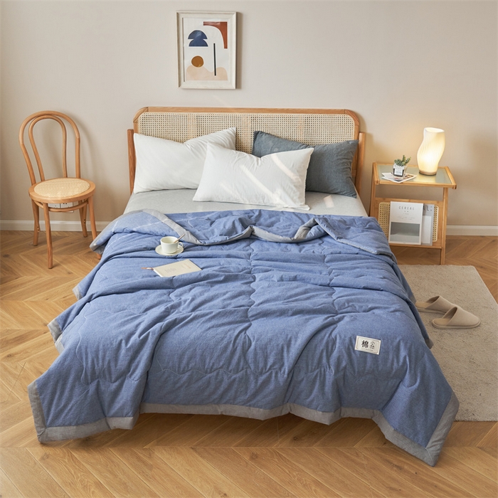 91家纺网 家纺一手货源 找家纺 金鹰 2025新款A类纯棉水洗棉色织棉花夏被全棉空调被夏凉被 轻奢蓝