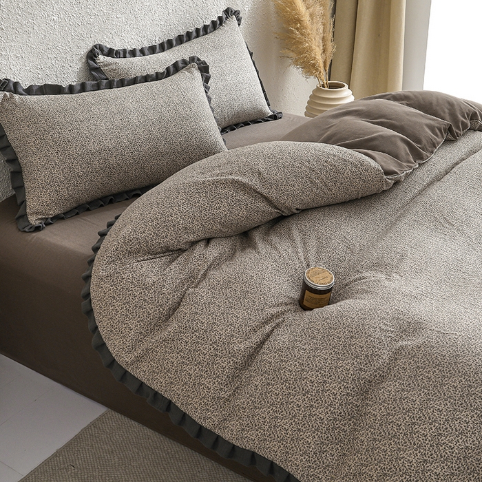 91家纺网 家纺一手货源 找家纺 2025新款A类纯棉双层纱皱皱纱花边四件套（复古风） 苏曼纱