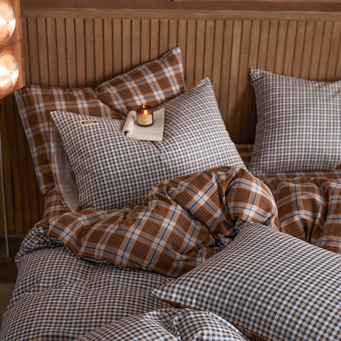 91家纺网 家纺一手货源 找家纺 安莱生活 2025 全棉双层纱苏格兰格纹系列四件套 牧人格