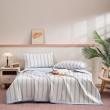 吾诺 2025 全棉色织水洗棉夏被大豆夏被四件套被子被芯空调被夏凉被 新彩条