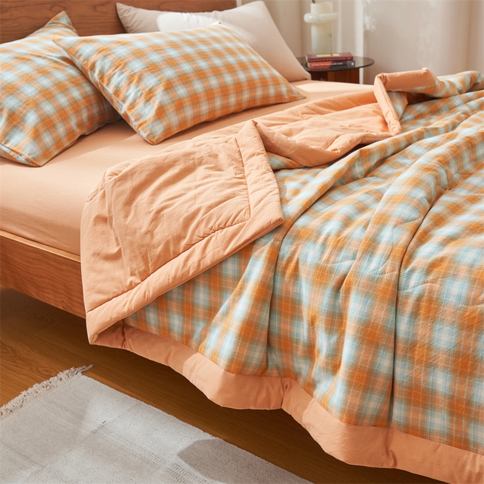 91家纺网 家纺一手货源 找家纺 2025新款A类纯棉水洗棉色织棉花夏被四件套全棉空调被夏凉被 沐夏