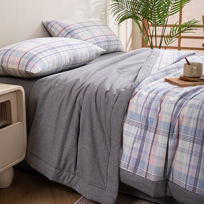 91家纺网 家纺一手货源 找家纺 吾诺 2025 全棉色织水洗棉夏被大豆夏被四件套被子被芯空调被夏凉被 兰粉格