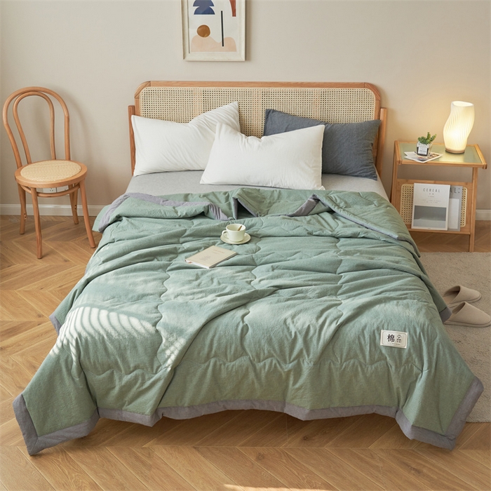 91家纺网 家纺一手货源 找家纺 金鹰 2025新款A类纯棉水洗棉色织棉花夏被全棉空调被夏凉被 军绿