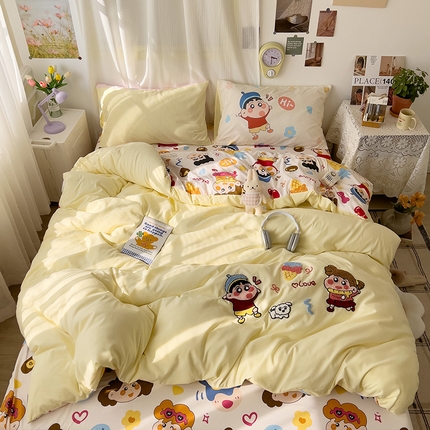 91家纺网 家纺一手货源 找家纺 一霖家纺 2025新款2025新款高克重云朵棉数码印花＋毛巾绣四件套新新与葵葵