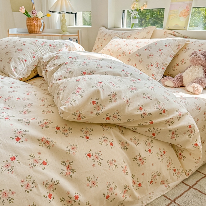 91家纺网 家纺一手货源 找家纺 名优家纺 2025新款A类全棉纯棉韩版印花四件套 四季飘香-粉