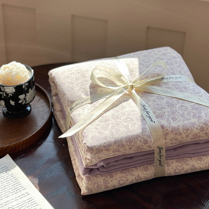 91家纺网 家纺一手货源 找家纺 吉象双层纱叠拍四件套 蔷薇花露-紫