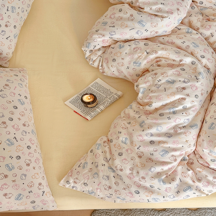 91家纺网 家纺一手货源 找家纺 吉象2025新款全棉双层纱四件套 幸运猫咪