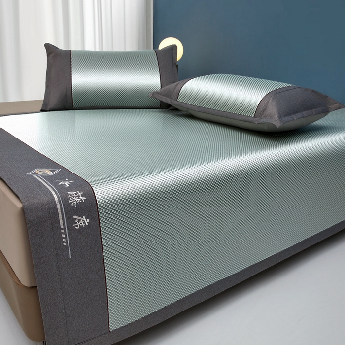 91家纺网 家纺一手货源 找家纺 琪琪阁 2026新款冰藤三明治凉席 星星-水绿