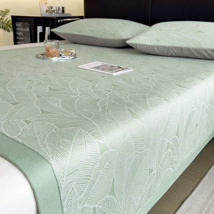 91家纺网 家纺一手货源 找家纺 慕尚家纺 2025春夏新款凉感冰丝提花凉席三件套 提花席 树叶绿