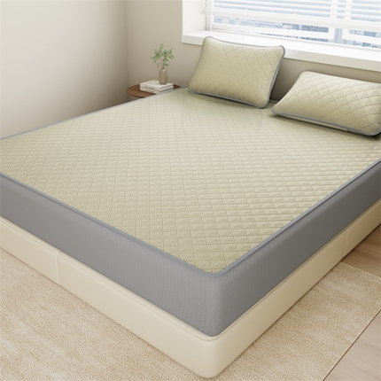 91家纺网 家纺一手货源 找家纺 鑫姿席业 2025春夏新款A类抗菌凉感豆豆凉席-软床笠 床笠----浅黄