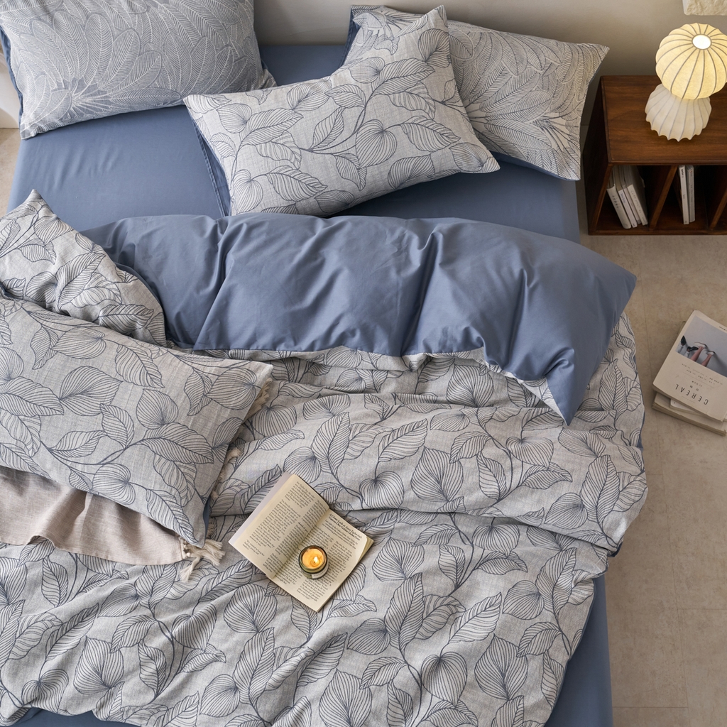 91家纺网 家纺一手货源 找家纺 金丝鸟2025新款全棉纯棉三层纱提花四件套 小叶雨林 兰