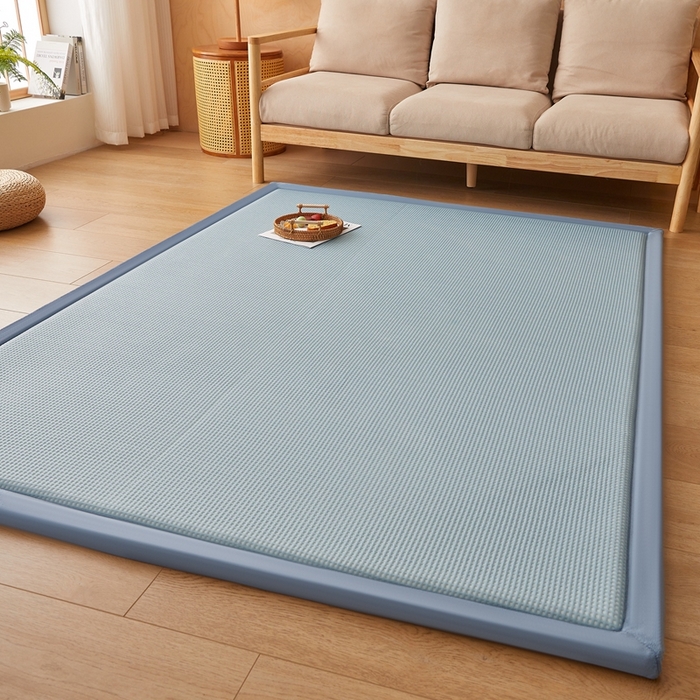 91家纺网 家纺一手货源 找家纺 阿亮家居 2025新款包边工艺凉感冰藤地铺睡垫系列凉席地垫 华夫格蓝