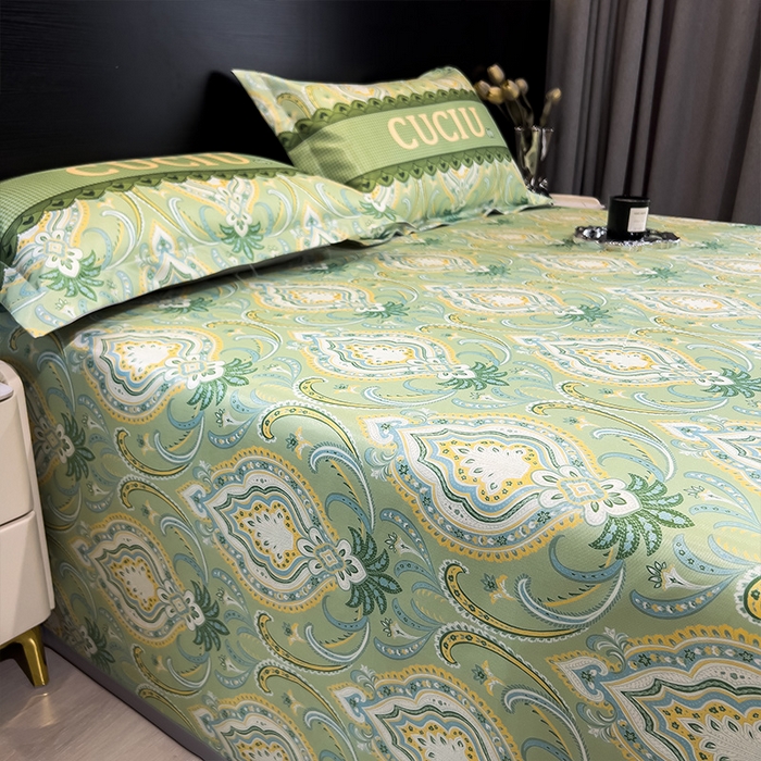 91家纺网 家纺一手货源 找家纺 柏薇 2025新款冰丝床单款凉席三件套系列 春夏绿