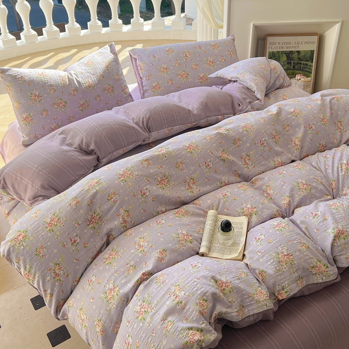 91家纺网 家纺一手货源 找家纺 王朝国际 2025新款皱皱棉印花四件套 花舞