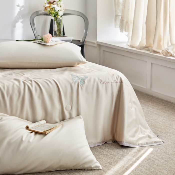 91家纺网 家纺一手货源 找家纺 （总）纪梵茜 2025新款莱赛尔天丝夏被四件套55大豆夏凉被