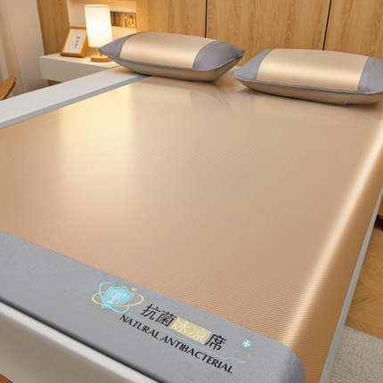 阿亮家居 2025新款冰藤席凉席三件套包边抗菌刺绣款冰藤凉席 咖色-床席款