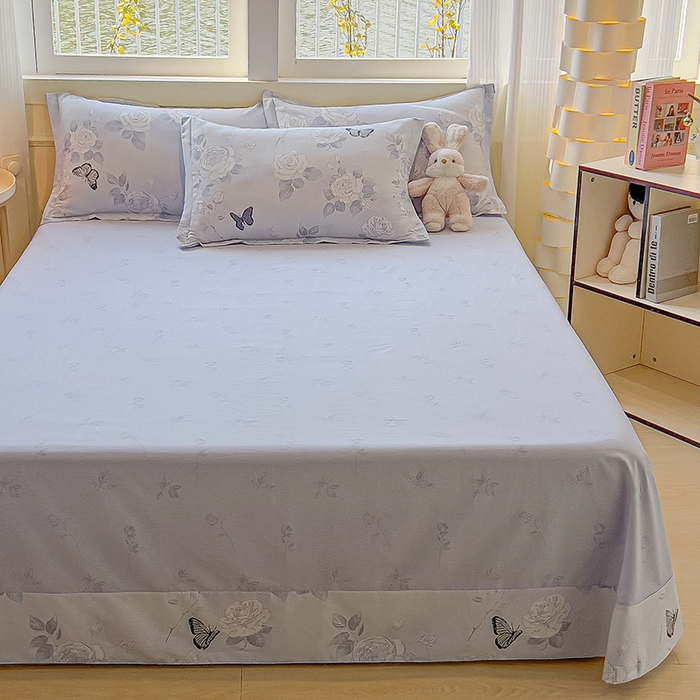 91家纺网 家纺一手货源 找家纺 拾物记 2025新款A类无荧光全喷气12868全棉B版单床单 蝴蝶飞飞B版