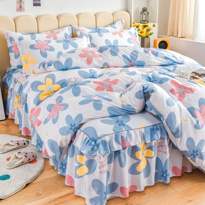 91家纺网 家纺一手货源 找家纺 名优家纺 2025新款A类全棉纯棉韩版印花四件套 浅浅花漾