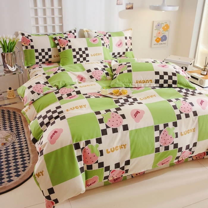 91家纺网 家纺一手货源 找家纺 名优家纺 2025新款A类全棉纯棉韩版印花四件套 活力草莓