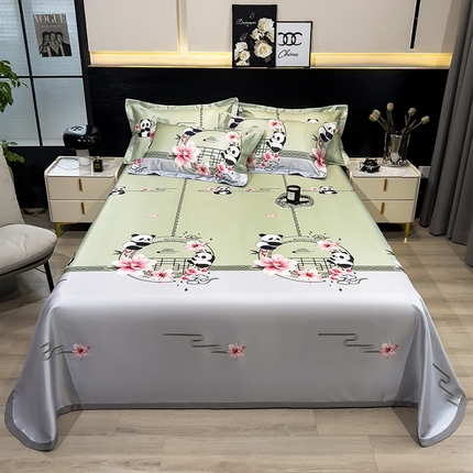 91家纺网 家纺一手货源 找家纺 柏薇 2025新款冰丝床单款凉席三件套系列 熊猫