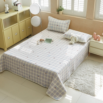 舒居家纺 2025新款双面全棉酵素砂洗床盖 樱桃格子