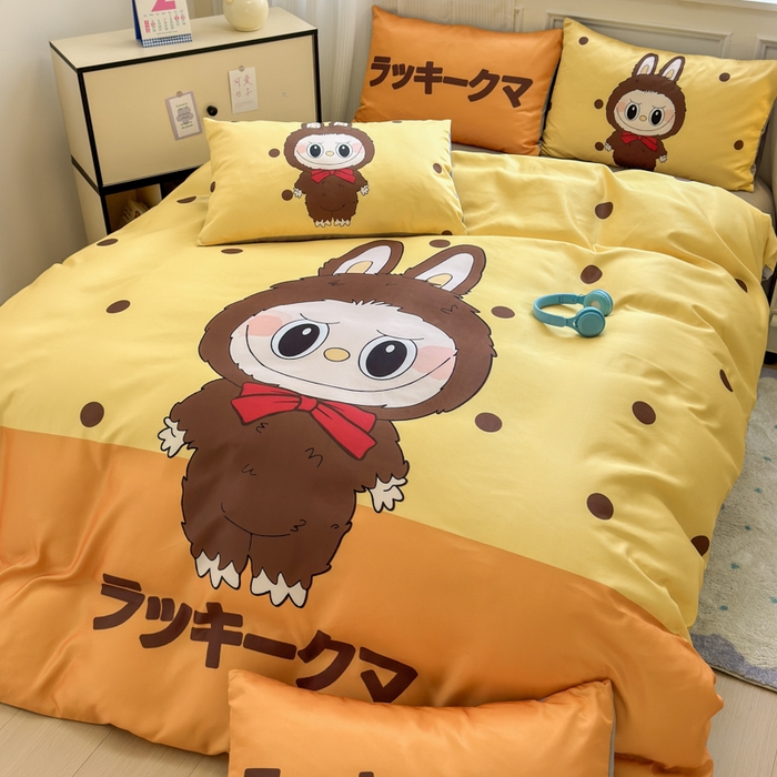 91家纺网 家纺一手货源 找家纺 摩卡（乐趣） 2025新款水洗真丝数码印花卡通兔系列四件套 薯饼兔