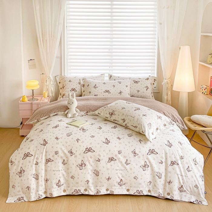 91家纺网 家纺一手货源 找家纺 （总）星窝家纺 2025新款纽扣款水洗棉印花四件套