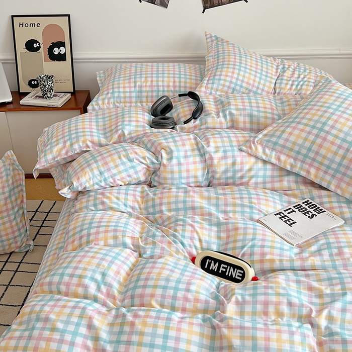 91家纺网 家纺一手货源 找家纺 罗菲尼酒店用品 2025新款磨毛亲肤飞边款四件套 多彩格