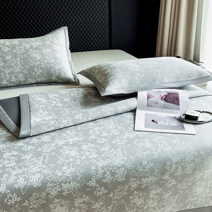 91家纺网 家纺一手货源 找家纺 慕尚家纺 2025春夏新款凉感冰丝提花凉席三件套 提花席 玫瑰之恋