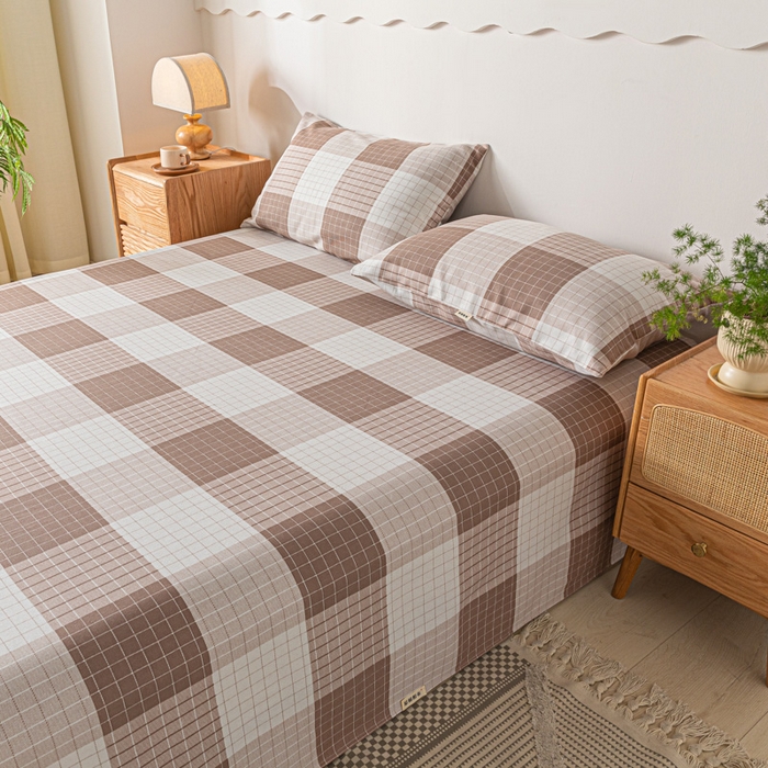 91家纺网 家纺一手货源 找家纺 阿亮家居 2025新款原棉老粗布床单系列 咖小格