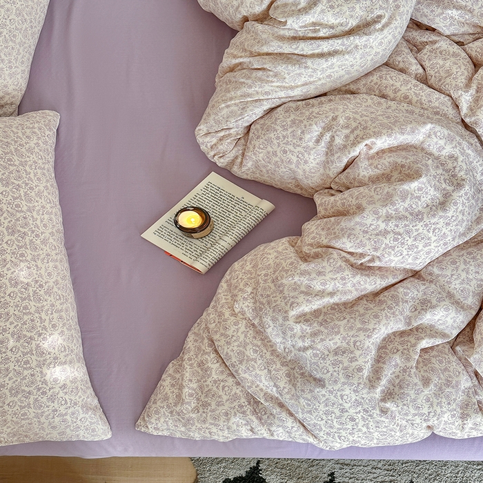 91家纺网 家纺一手货源 找家纺 吉象2025新款全棉双层纱四件套 蔷薇花露-紫