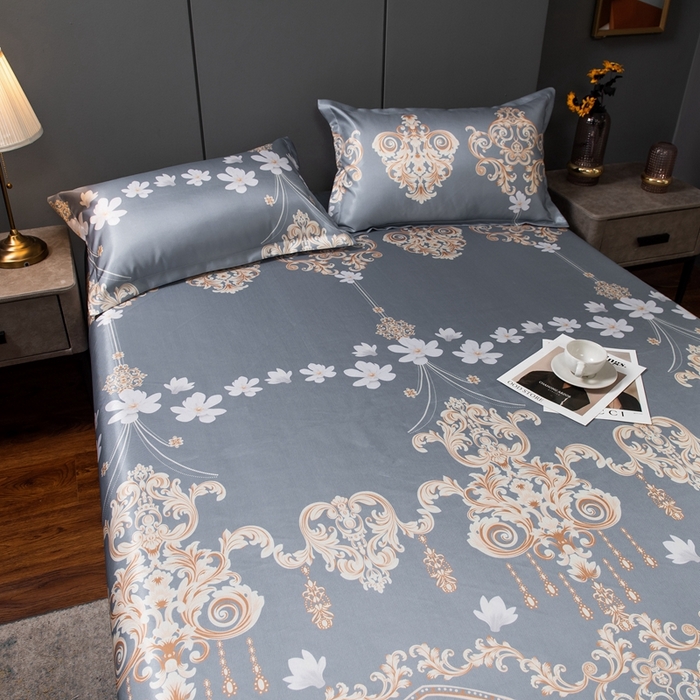 91家纺网 家纺一手货源 找家纺 柏薇 2025新款冰丝床单款凉席三件套系列 落英缤纷-灰