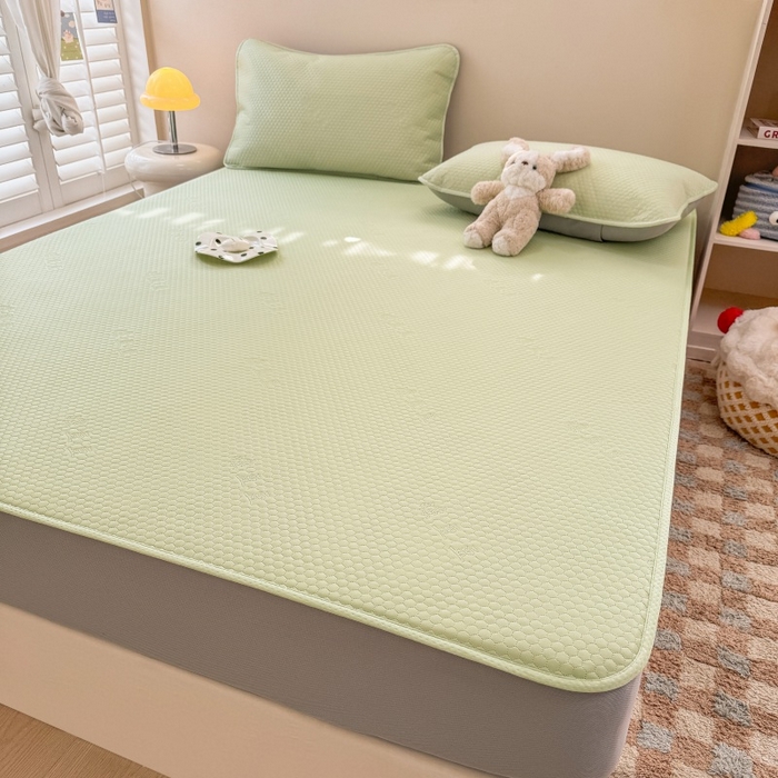 91家纺网 家纺一手货源 找家纺 阿亮家居 2025新款凉席凉豆豆单包边可水席单凉席三件套冰豆豆席 小米粒清新绿床笠款