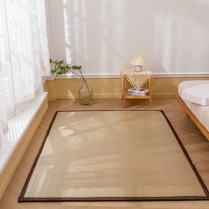 91家纺网 家纺一手货源 找家纺 阿亮家居 2025新款包边工艺凉感冰藤地铺睡垫系列凉席地垫 回字冰藤