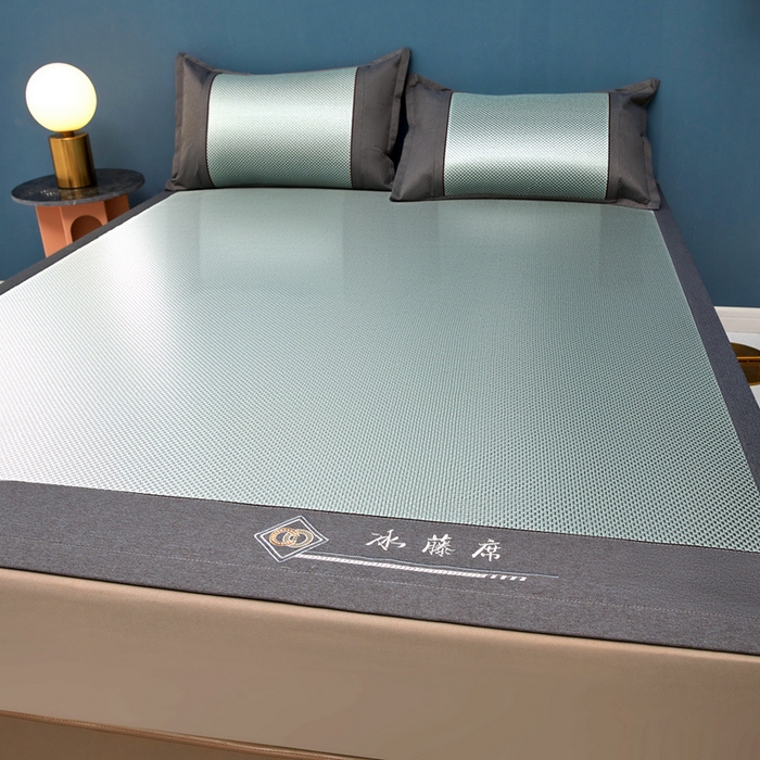 91家纺网 家纺一手货源 找家纺 琪琪阁 2026新款冰藤三明治凉席 星星-水绿