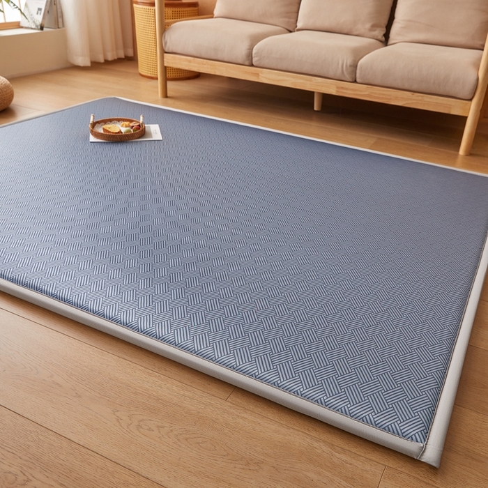 91家纺网 家纺一手货源 找家纺 阿亮家居 2025新款包边工艺凉感冰藤地铺睡垫系列凉席地垫 冰丝饼干蓝