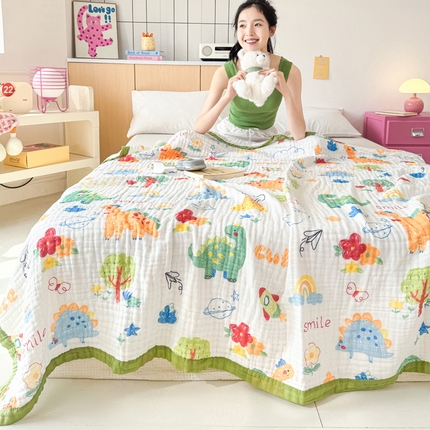 91家纺网 家纺一手货源 找家纺 （总）棠薇家纺 2025新款全棉六层皱皱纱婴幼毯泡泡纱印花盖毯包被浴巾