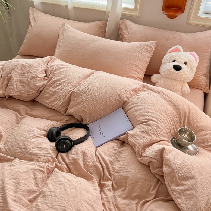 91家纺网 家纺一手货源 找家纺 韩巢家纺 2025新款ins日式风超柔水洗棉四件套 -纯色（提供卖家秀） 水洗棉奶咖