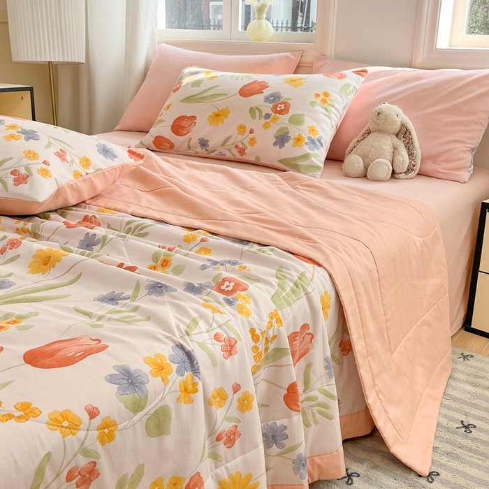 91家纺网 家纺一手货源 找家纺 寐眠 2025新款全棉印花夏被 夏被四件套 花间