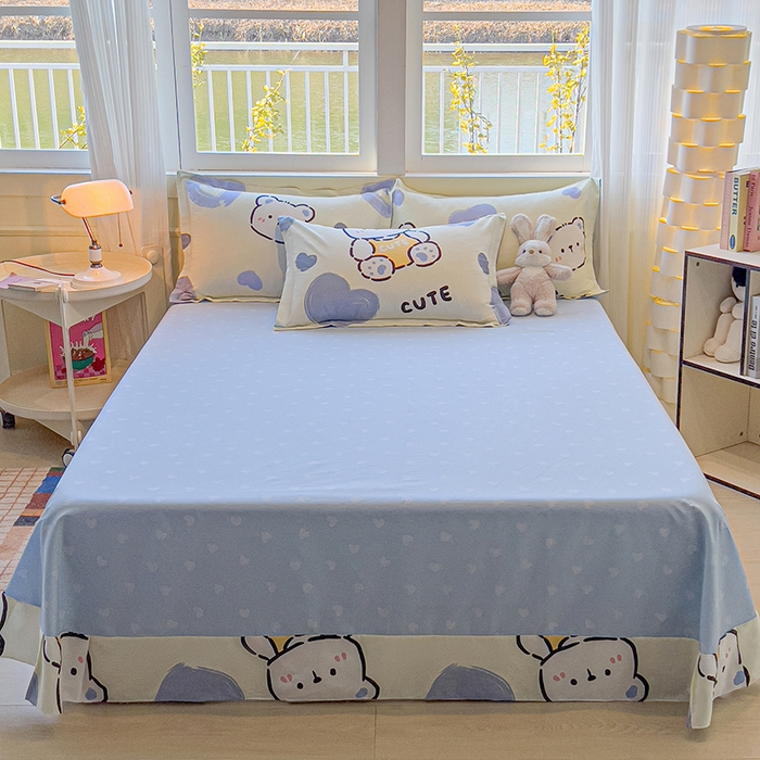 91家纺网 家纺一手货源 找家纺 拾物记 2025新款A类无荧光全喷气12868全棉B版单床单 爱心熊熊B版