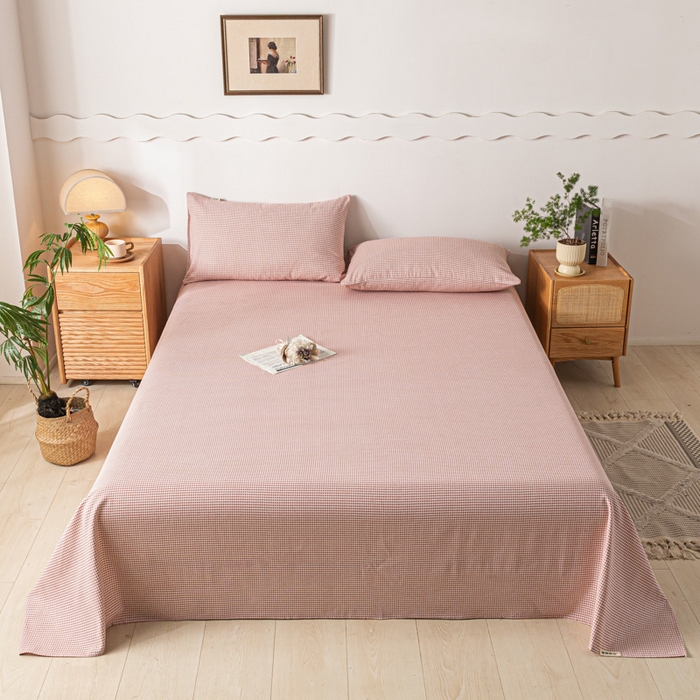 91家纺网 家纺一手货源 找家纺 阿亮家居 2025新款原棉老粗布床单系列 千鸟格-豆粉