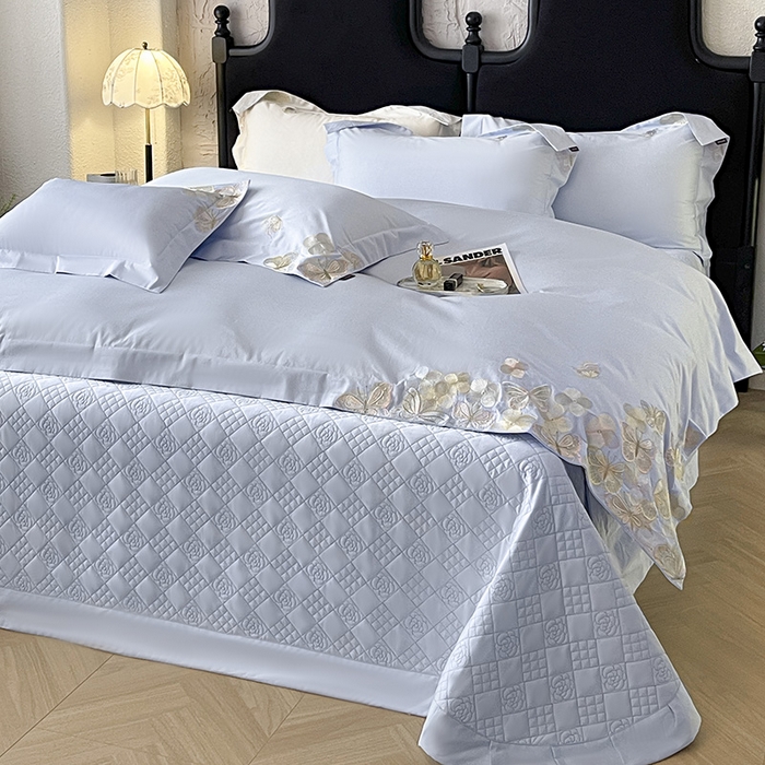 91家纺网 家纺一手货源 找家纺 高端轻奢A类母婴级长绒棉全工艺刺绣四件套纯棉全棉高端春夏季爆款床上用品 茉婉-慕蓝