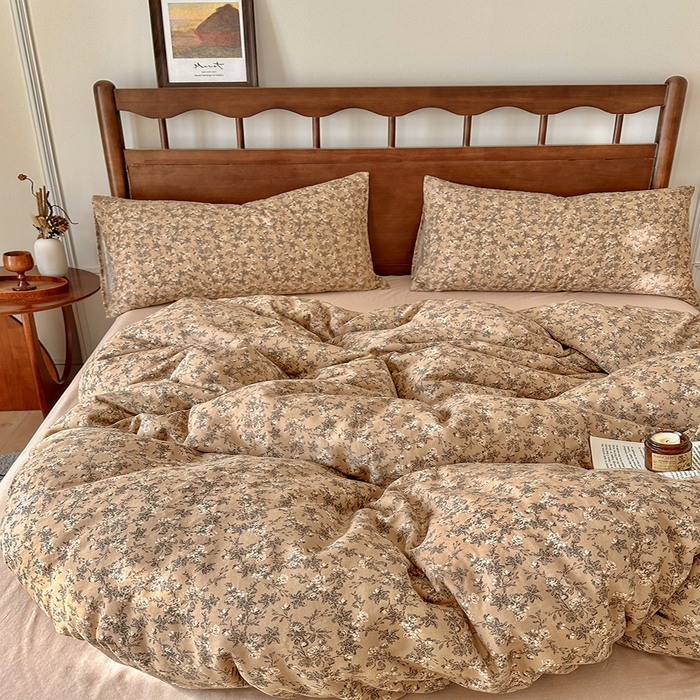 91家纺网 家纺一手货源 找家纺 吉象2025新款全棉双层纱四件套 漫步花丛