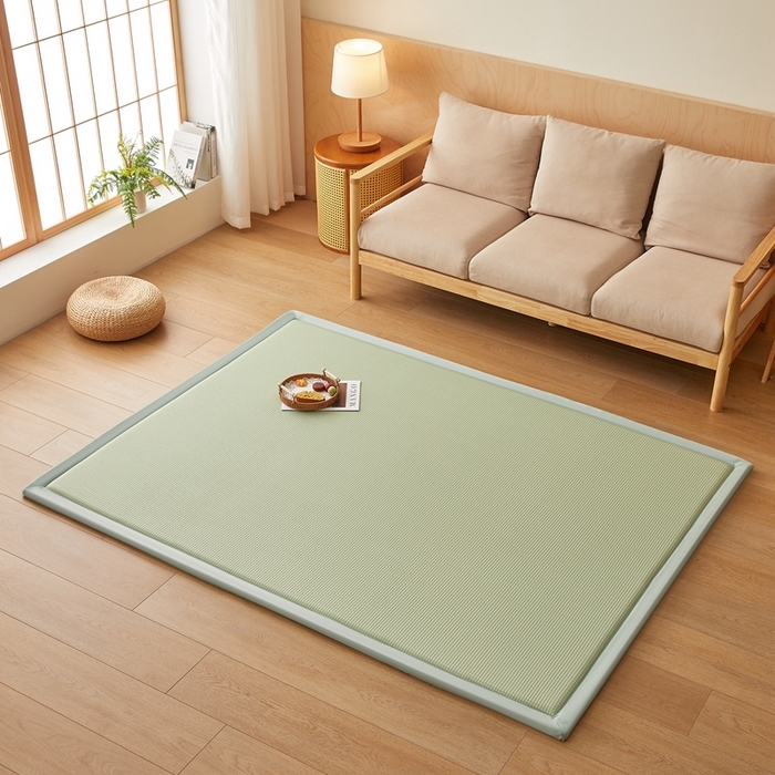 91家纺网 家纺一手货源 找家纺 阿亮家居 2025新款包边工艺凉感冰藤地铺睡垫系列凉席地垫 华夫格绿