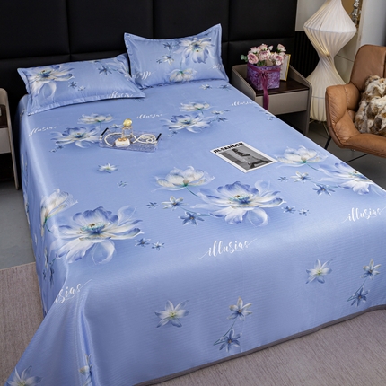 念家居 2025新款轻奢可机洗水洗床单款高密大版斜纹冰丝凉席三件套 清雅花香