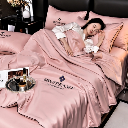 伊梵居 2025新款水洗真丝刺绣夏被四件套 梵花-浅豆沙